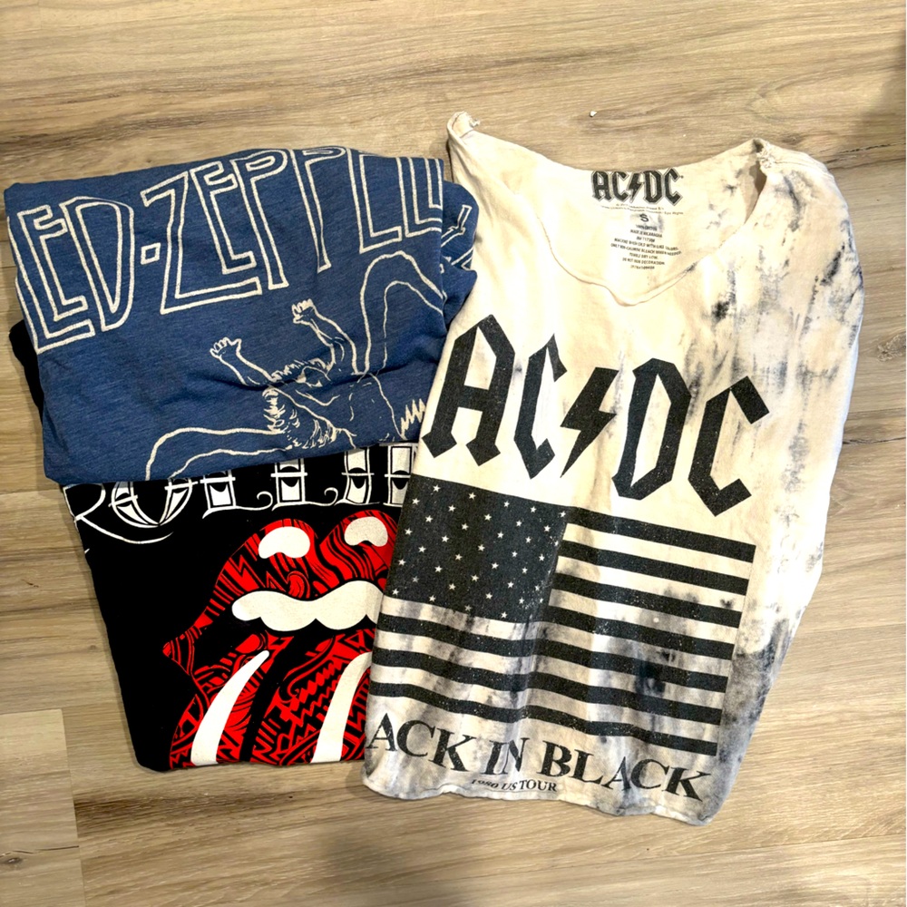 ‼️THRIFT STORE MAKE OFFER Band Tees LED Zeppelin AC DC Stones Crop Flag Shirt S